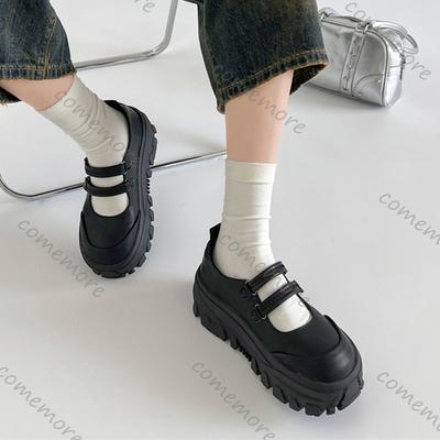 Празднуйте Туфли Мэри Джейн из кожи Британский стиль Толстая подошва Круглый носок Женская обувь Весенне-осенние туфли-лодочки Неглубокие лоферы