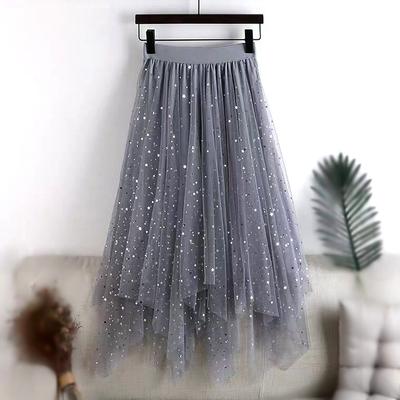 Женская юбка-пачка из сетчатой ткани Fairy Star с пайетками, блестящая длинная юбка-трапеция из тюля с эластичной резинкой на талии
