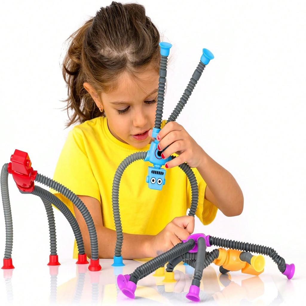 4 Pcs Telescopic Suction Cup Robot Toy, Coolest Pop Tubes Sensory Toys For ToddlersEducational Fidget Toys Robot Party Favors,Perfect Holiday Gift