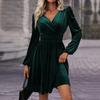 Women Dresses 2025 Autumn Winter Velvet Dress Long Sleeve V-Neck Black Women Dress J881
