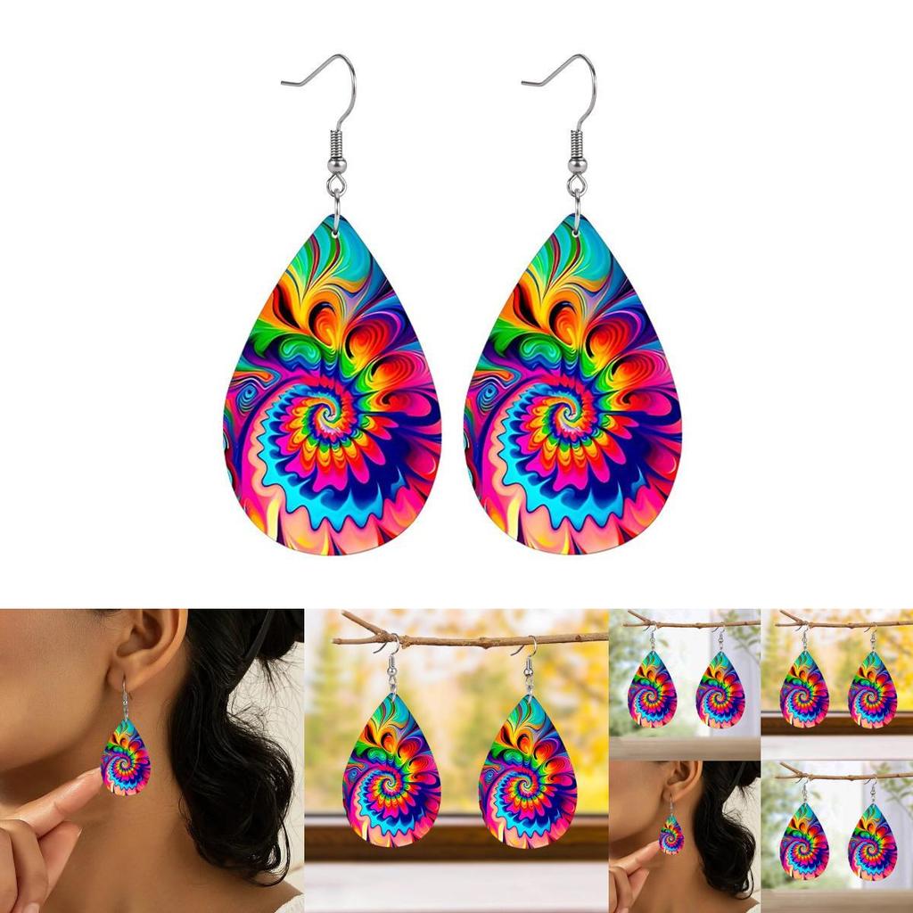 Fashion Colored Pattern Water Droplet Shaped Women Acrylic Earrings For All