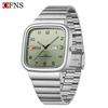 Square Dial Analog Watch for Men Waterproof Casual Business Wristwatch with Week/Date Display Steel Strap