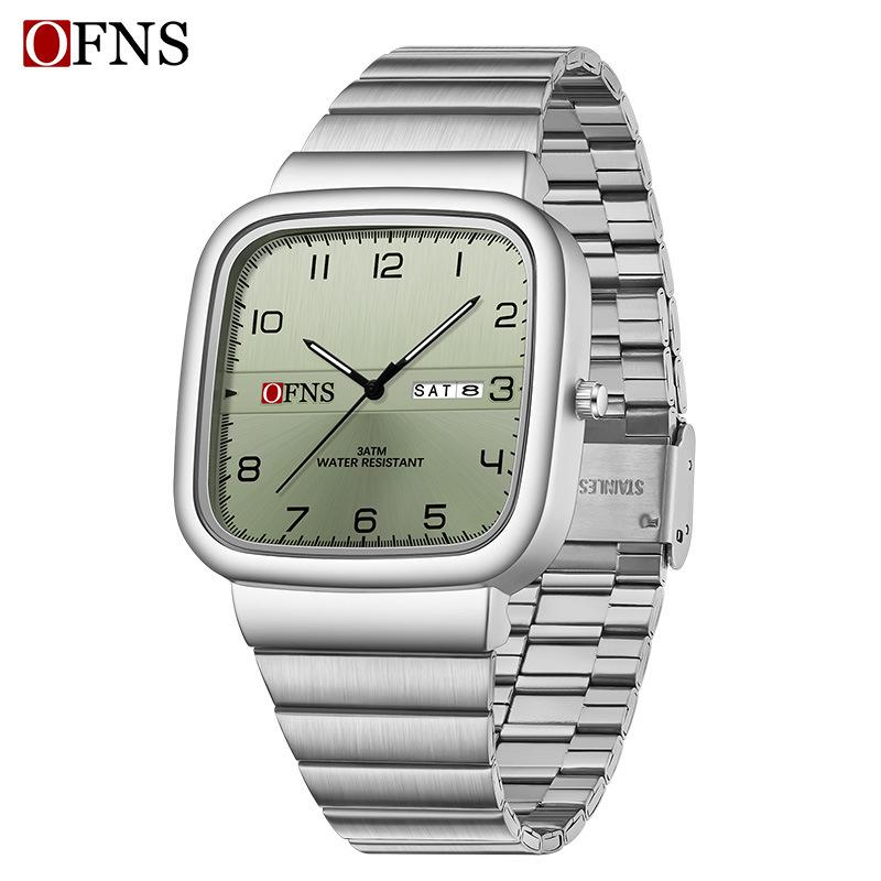 Square Dial Analog Watch for Men Waterproof Casual Business Wristwatch with Week/Date Display Steel Strap