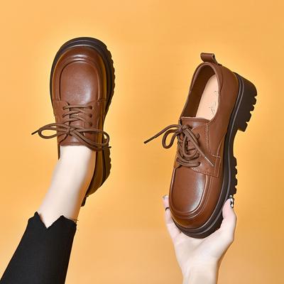 Женские туфли из натуральной кожи с круглым носком, на шнуровке, одинарные, на четыре сезона, удобные, из мягкой кожи