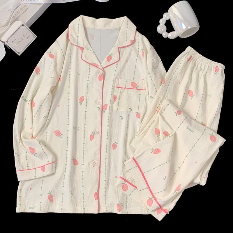 Spring and Autumn Women's Pajamas Homewear Set Simple Ins Style Clouds Cotton Long Sleeve Long Pants Printed Homewear Set