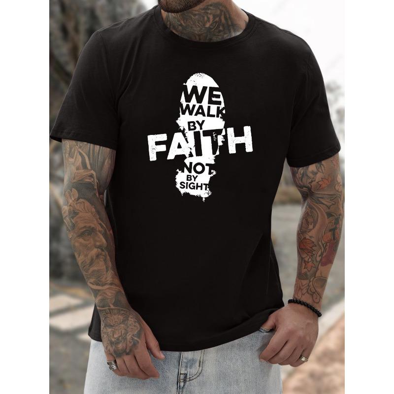 Мужская повседневная футболка европейского размера с принтом WALK BY FAITH, с коротким рукавом, универсальная, удобная, для лета, для улицы