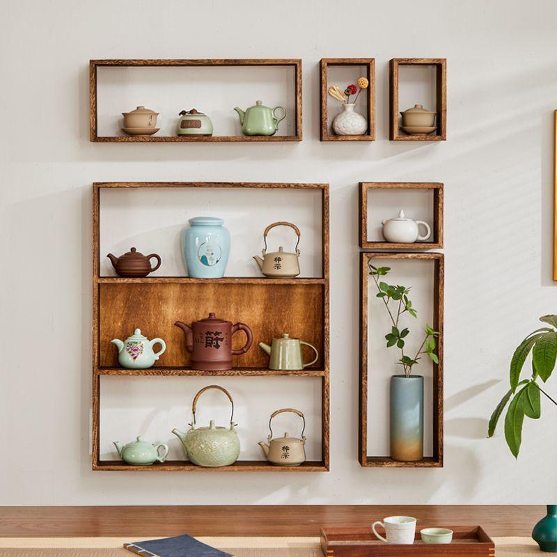Solid Wood Chinese Style Antique Shelf Wall Grid Storage Rack Storage Rack Hanging Wall Combination Retro Teapot Rack