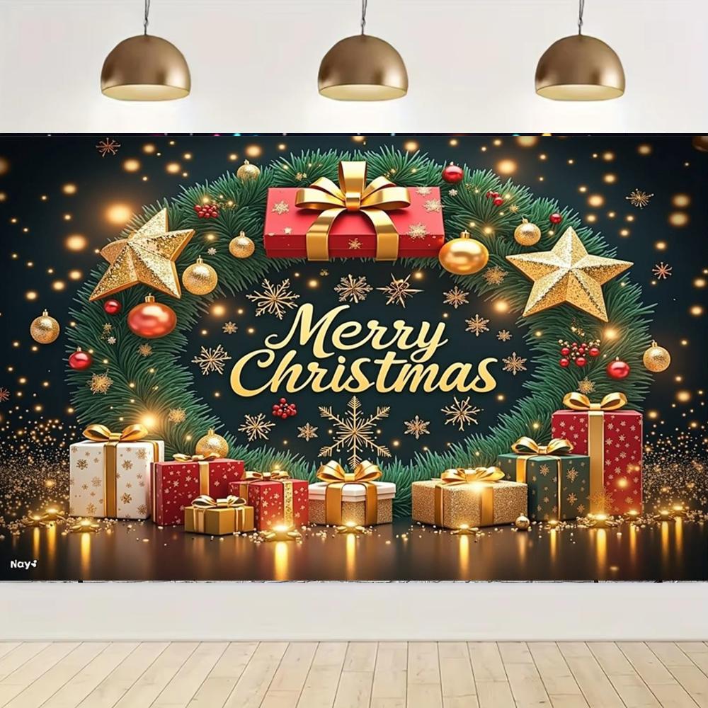 Large Polyester Merry Christmas Banner Outdoor and Home Garden Decorations for Holiday Party Backgrounds