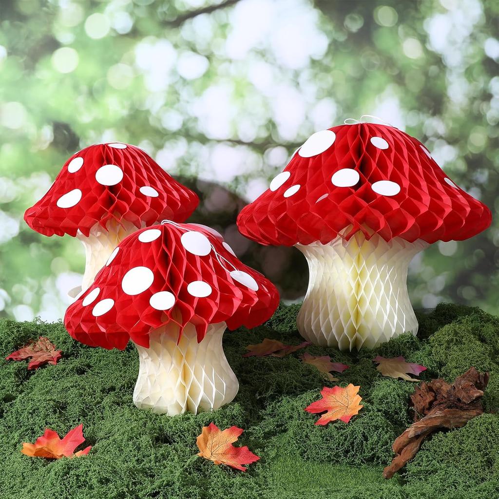 Mushroom Honeycomb Ball Ornament Hangable Decoration For Party Wedding Easter Christmas Home Nursery And Festive Scene Decor