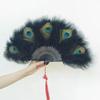 Handheld Peacock Feather Fan With Tassel Feather Dance Fan Elegant Folding Hand Fan  Home