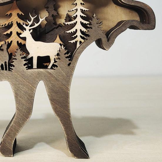 Eco-friendly Compact Craved Creative Forest Elk Ornament Crafts Wooden Elk Ornament