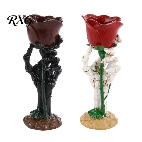 Dark Aesthetic Home Accents Halloween Skeleton Hand Rose Candle Holder, Gothic Resin Decorative Ornament Romantic Decor for Table Decor, Style
