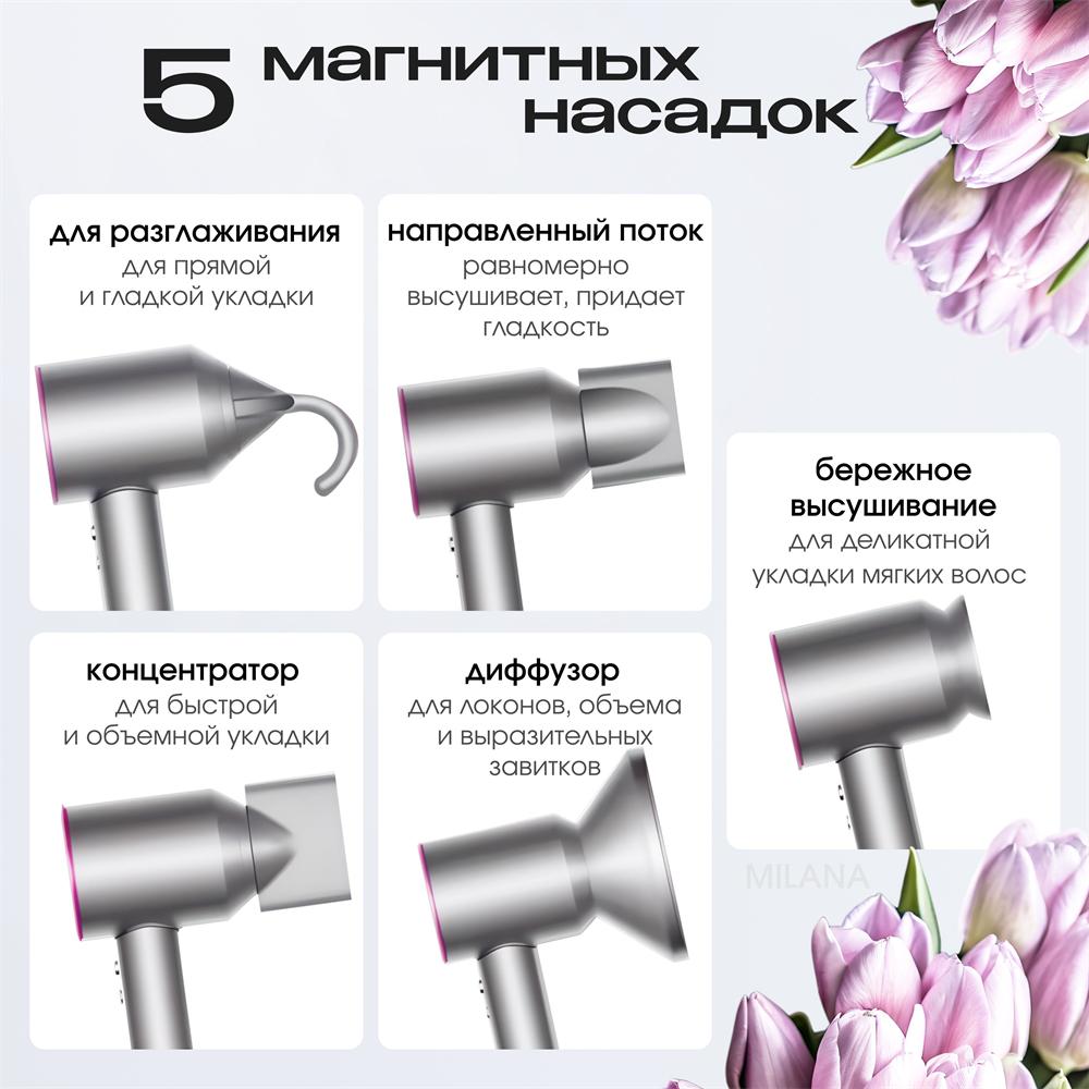 Фен для волос фен профессиональная щетка для волос/для укладки 2500 Вт, скорость 4, завивка, 5, серо-металлический.