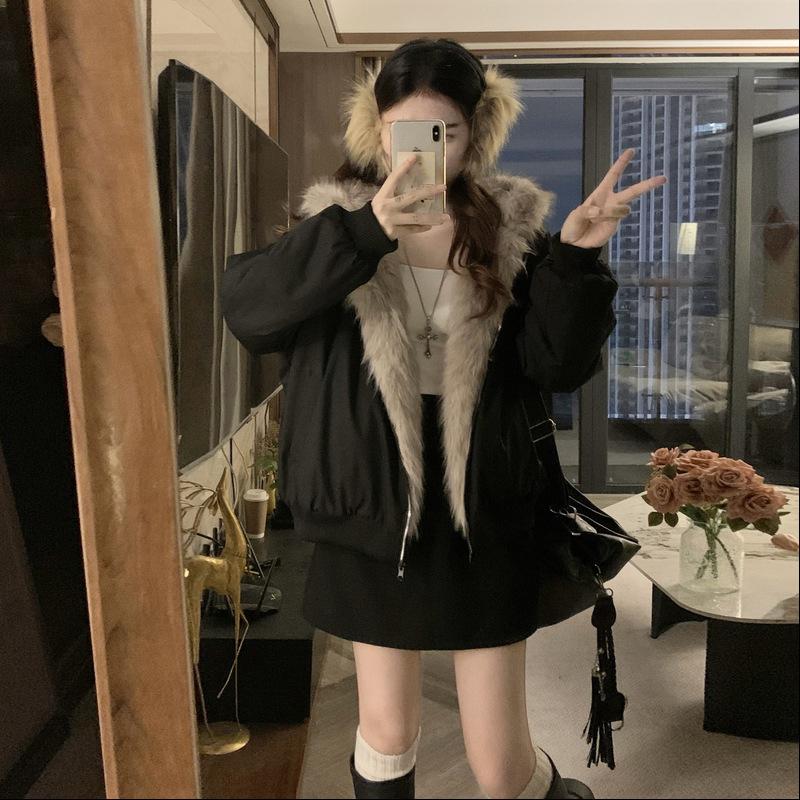 Двустороннее зимнее пальто Женская одежда Имитация норкового меха Меховая куртка с капюшоном Женская теплая стеганая одежда Верхняя одежда