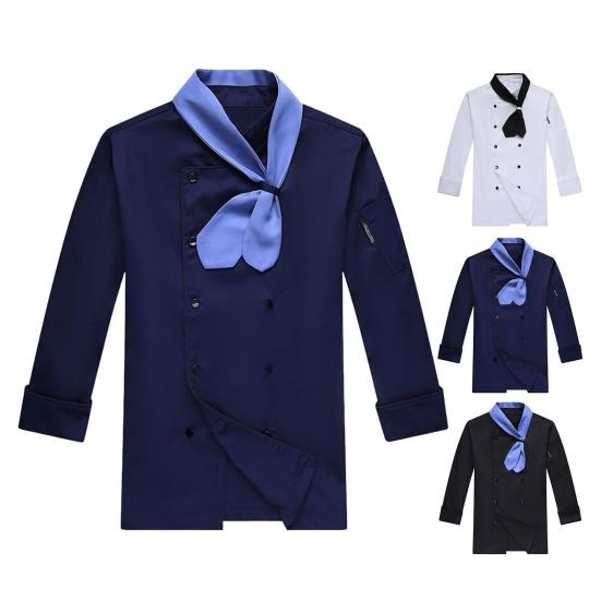 Униформа повара с галстуком-шарфом, двубортная, с пуговицами, воротником-стойкой, длинными рукавами, женская и мужская, рубашка повара, рабочая одежда