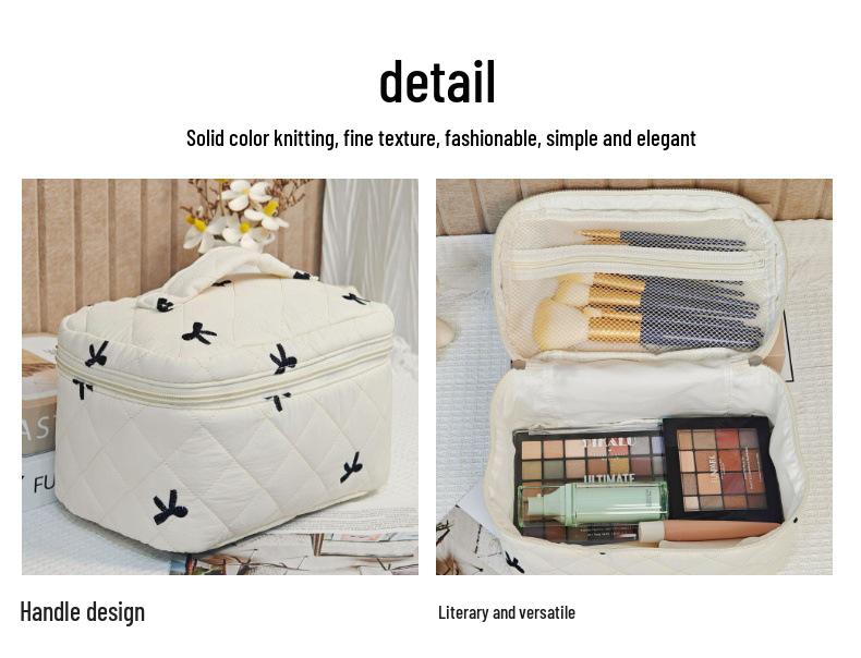 Large Quilted Cotton Handbag: Multipurpose Makeup, Toiletry & Electronics Organizer