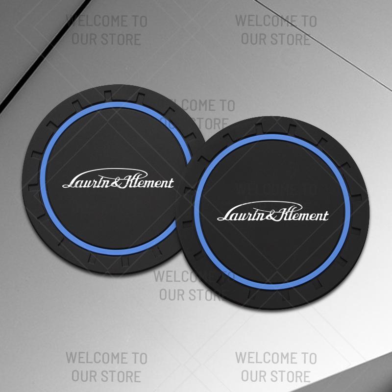 BYCP2 2pcs PVC For Skoda L&K LOGO Octavia Superb RS Karoq Kamiq Yeti Car Coaster Water Cup Anti-Slip Silicone Pads Interior Decoration