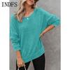 INDFS Женская мода Повседневный однотонный принт Весна Осень Длинные рукава О-образный вырез Пуловеры и длинные рукава