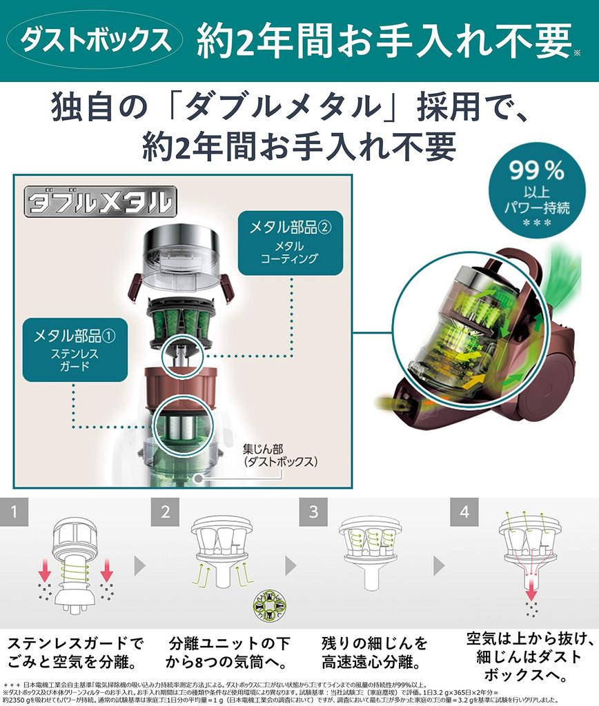 Panasonic Пылесос Cyclone Brush с датчиком обнаружения домашней пыли Shiny Brown Tangle-free MC-SR38K-T