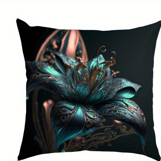 Бирюзовая наволочка с цветочным узором, наволочка для диванной подушки для спальни, односторонняя печать, без наполнителя