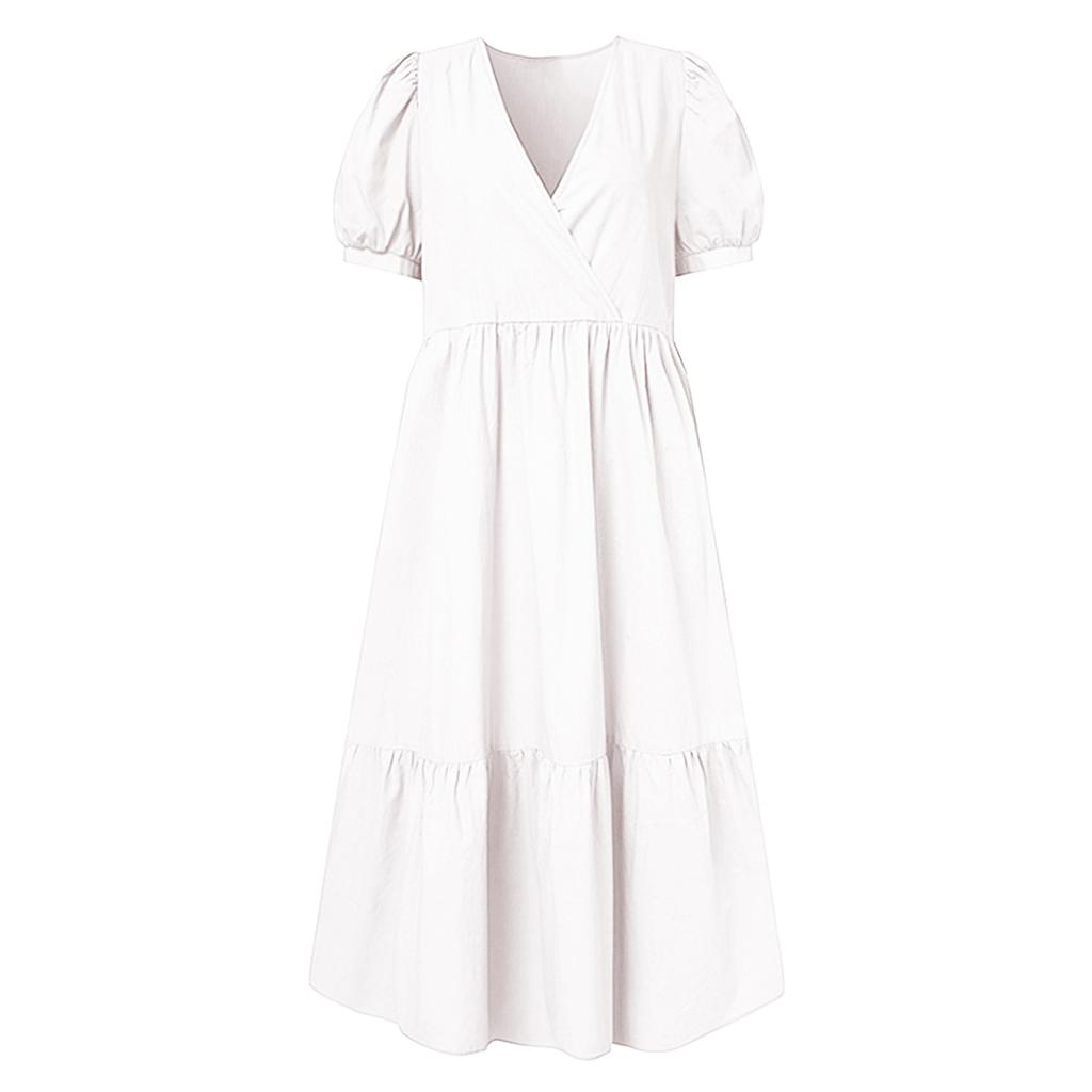 Женское повседневное свободное свободное платье с короткими рукавами и v-образным вырезом, сарафан