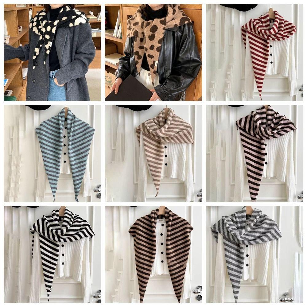 Plush Striped Scarf Korean Style Cape Wraps Fashion Knitted Triangle Scarf Women/Men