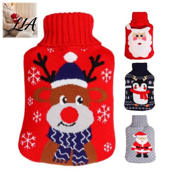 Cartoon Hot Water Bag 1000/2000ML Christmas Bottle, with Knit Leak Proof Pouch Cover, Long Lasting Heat Retention, Winter Warm Lightweight