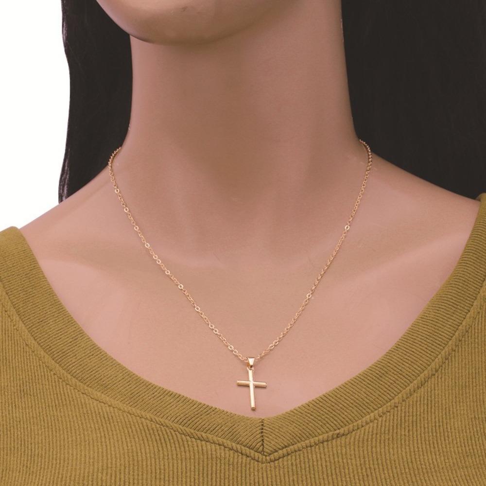 Hip-hop Square Zircon Cross Necklace European and American Punk Personality Men and Women Couple Pendant Accessories