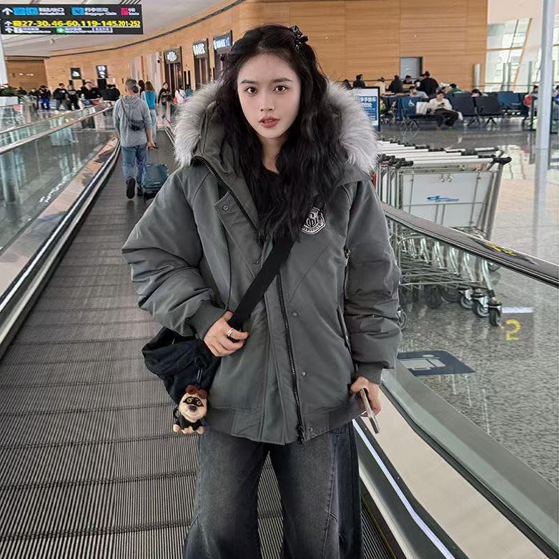 Jin Fur Collar Hooded Down Cotton Jacket Women's Winter New Thickened Cotton Warm Loose Pie Overcome