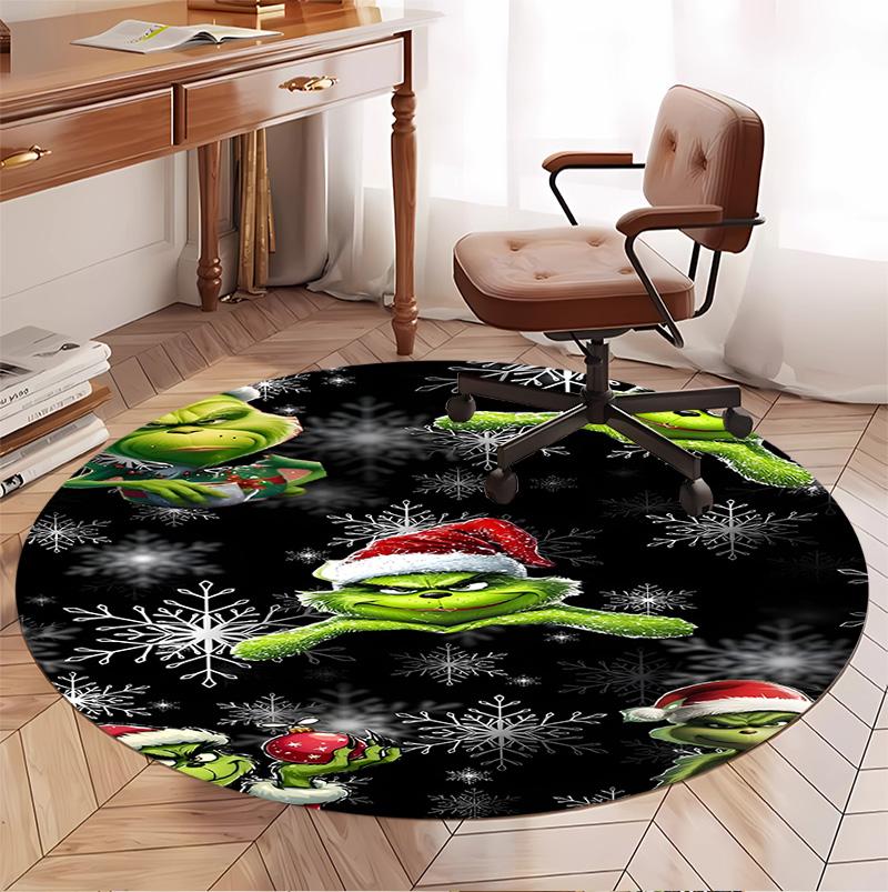The Grinch Pattern Round Rug, Indoor/Outdoor Mat, for Picnic, Gameroom, Bedroom, Office, Living Room, Home Decor Carpet, Birthday Gift