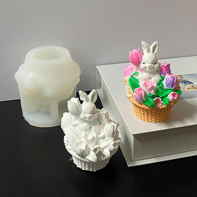 Цветочная корзина Кролик Силиконовая форма для свечей DIY Кролик Мыло Смола Гипсовый набор для изготовления животных Форма для домашнего декора Подарки