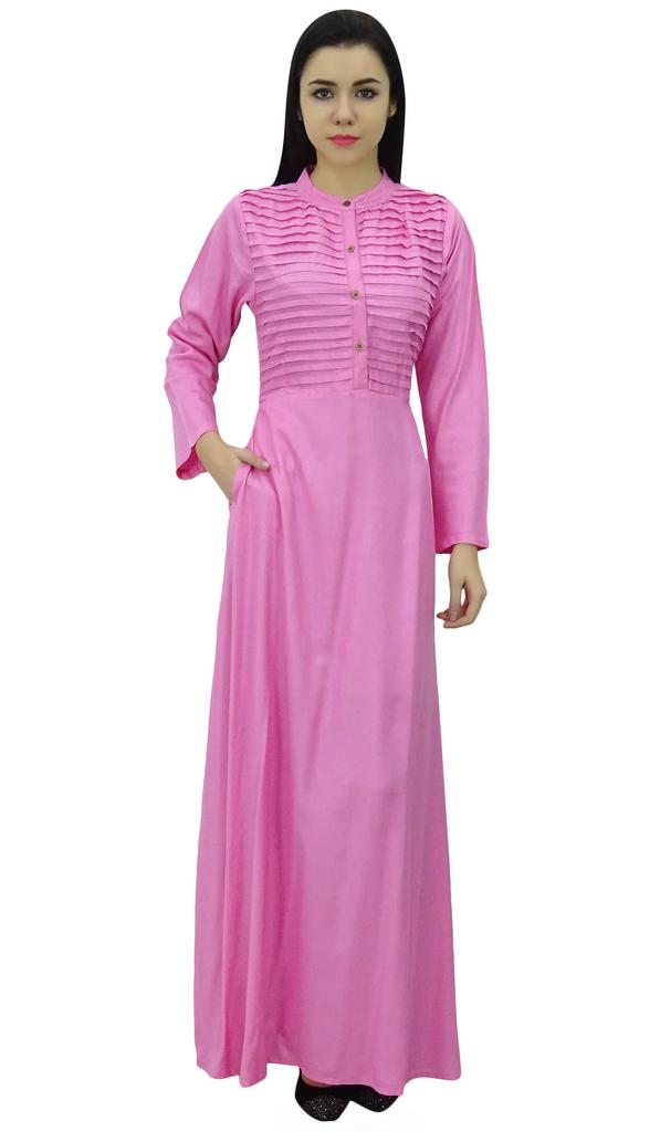 Bimba Женское простое платье джилбаб макси с длинным рукавом и воротником-стойкой