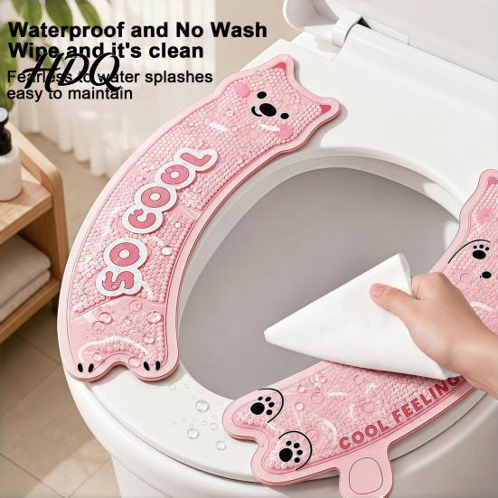 Не оставляющая следов клейкая крышка-сиденье для унитаза, 1 пара с частицами охлаждающего геля, милый дизайн с мультяшным медведем, водонепроницаемая, прохладная на ощупь для лета, мягкая резина