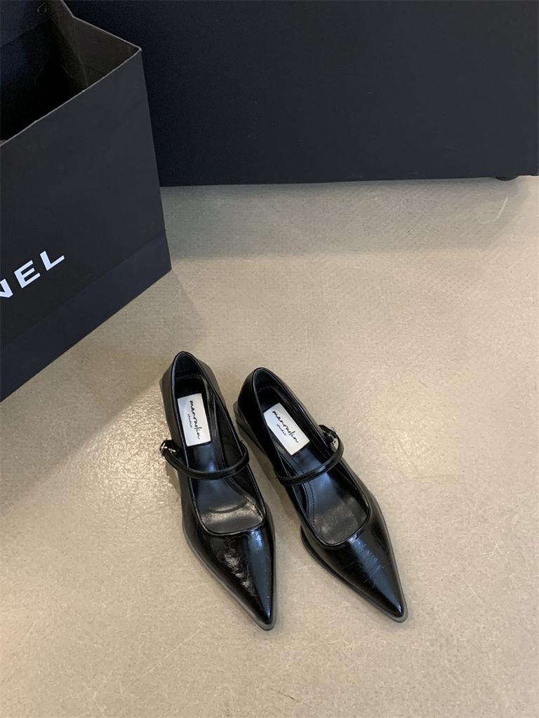 Туфли Мэри Джейн в стиле ретро на толстом каблуке, весенние и осенние, модные, с неглубоким острым носком, женские, удобные, офисные туфли-лодочки