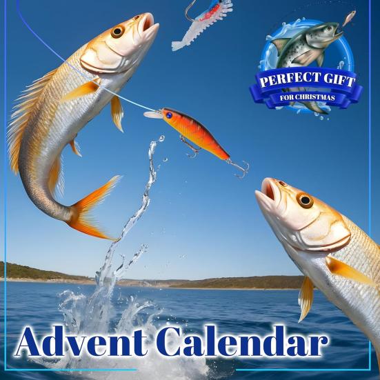 2024 Christmas Advent Calendar Fish Tackle Set 24 Days Countdown Fishing Lure Daily Fishing Gear with Baits Hooks Accessories