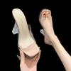 Fashion Summer Women Pumps Sandals Jelly Slippers Open Square Toe High Heels Women Sexy Transparent Slippers Shoe Heel Clear Sandals