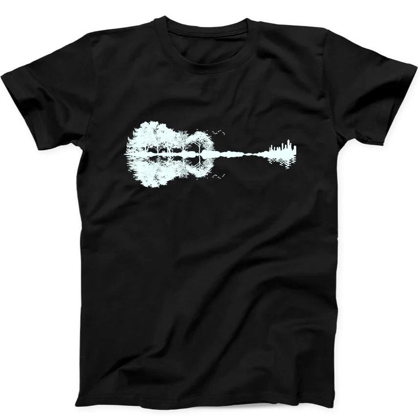 Guitar Tree Nature Forest Climate Change Night Music Gift Black T Shirt 69