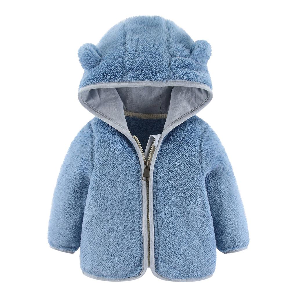 Kids Fashion Casual Long Sleeve Plush Top Solid Color Children Hooded Outerwear