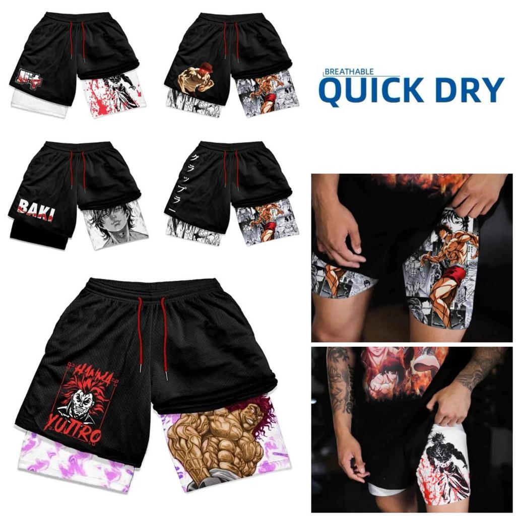 Baki Grappler Shorts Pants Double-Layer Boxing Muay Thai Kickboxing Training Japan Cartoon Animation 3D Print Gym Sport Workout Fitness Cosplay Unisex