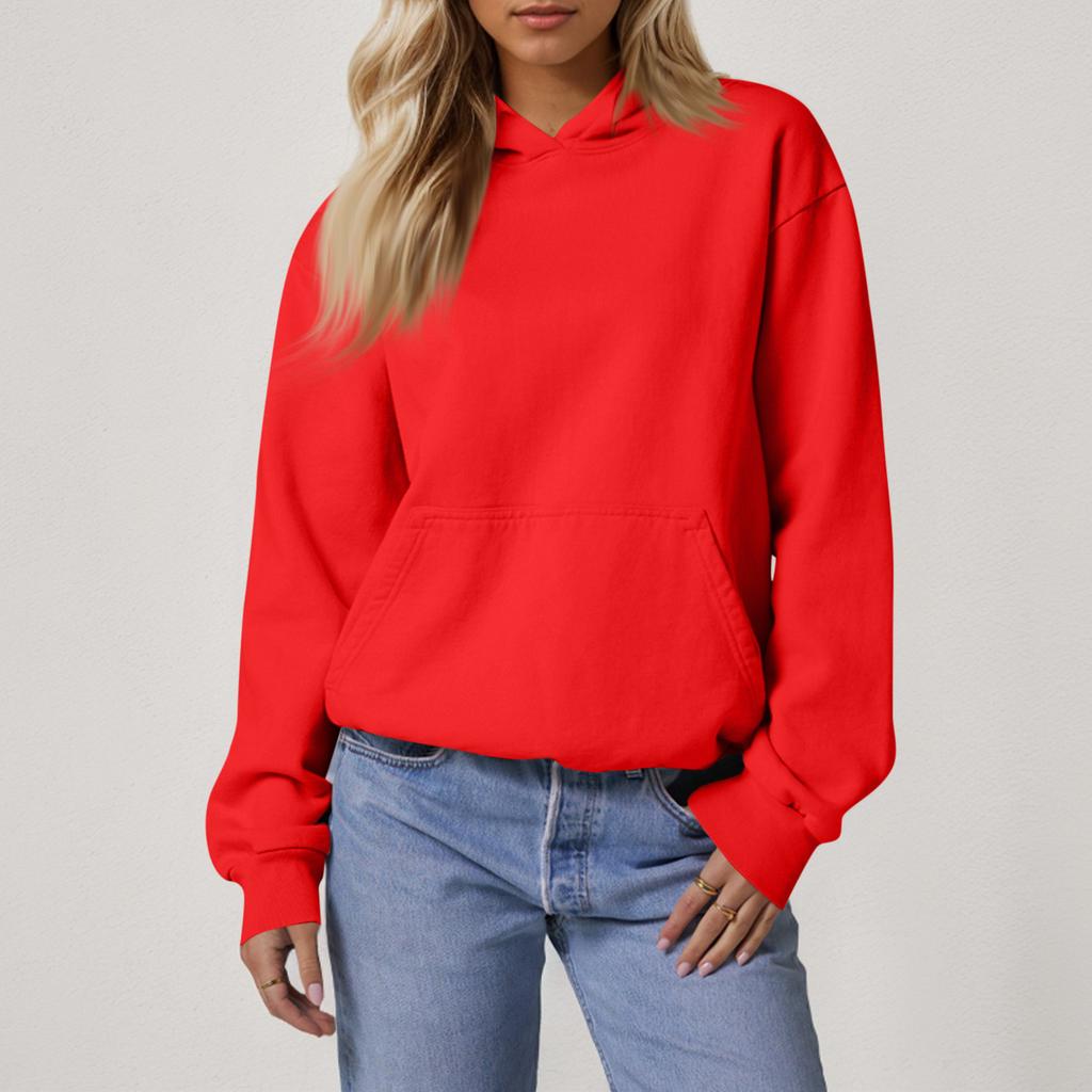 Женские свободные толстовки с длинными рукавами, блузки, повседневные модные однотонные пуловеры, толстовки с капюшоном, топ с карманом