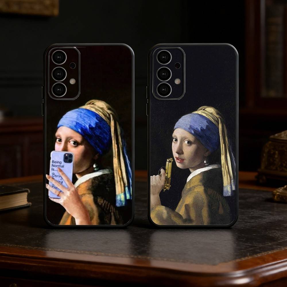 Девушка с жемчужной сережкой Вермеер Чехол для телефона Samsung S25,24,21,22,23,30,Ultra,20,Plus,Fe,Lite,Note Мягкий Черный Чехол