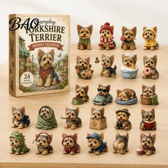 Christmas Ritual Box 2026 Dog Advent Calendar, 24 Days Puppy Figures Countdown Holiday Gift 2D Acrylic Cute Collectible Ornaments for Lovers,