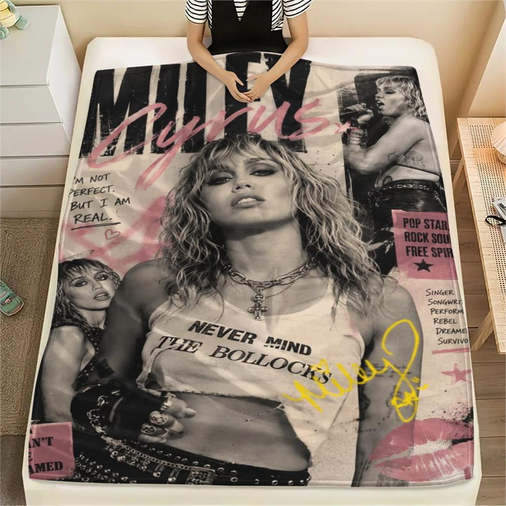 1PC miley cyrus Print Flannel Blanket, High quality Comfortable for All Seasons, Home Decor, Warmth and Comfort, Perfect for Christmas Gifts