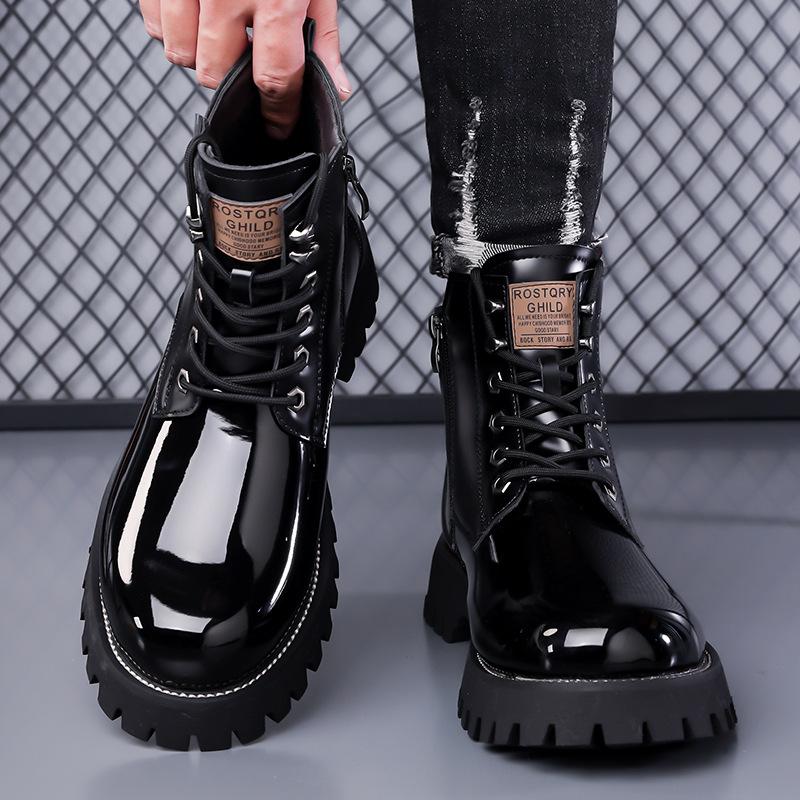 Зимние мужские высокие термоботинки с плюшевой подкладкой, сноубутсы из лакированной кожи, повседневные, нескользящие, водонепроницаемые, теплые, удобные ботильоны