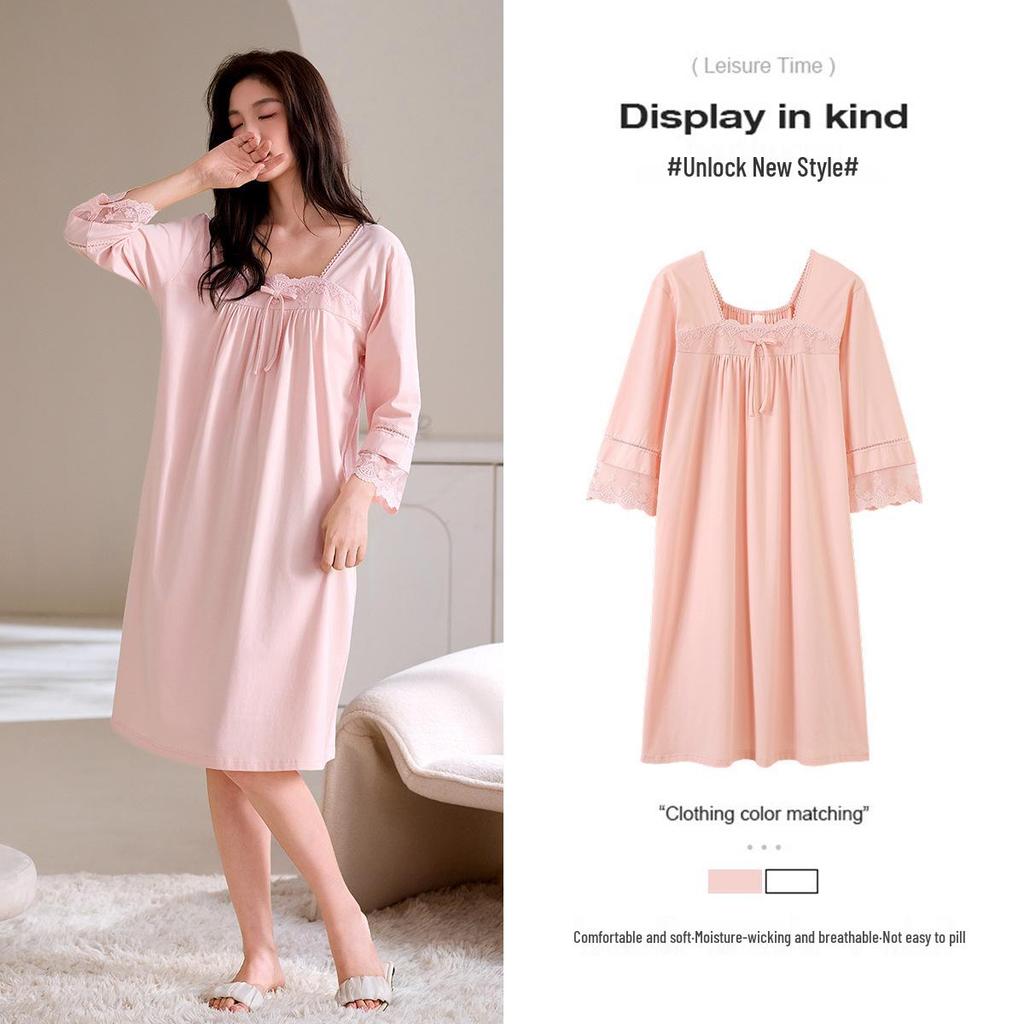 Женская легкая модальная хлопковая ночная сорочка средней длины, больших размеров, для весны и осени.
