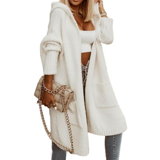 Женский осенне-зимний свитер с капюшоном, кардиган с буквенным принтом и открытым передом, с длинными рукавами, вязаное пальто, уличная одежда