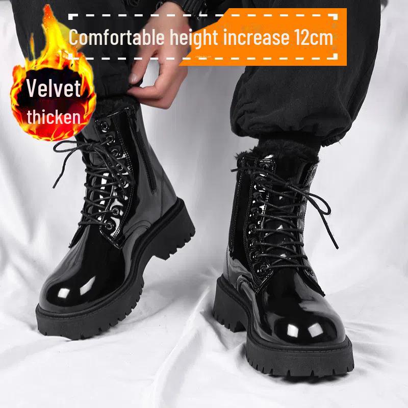 COS Men's Genuine Leather British Style Height-Boosting 10cm Motorcycle Martin Boots