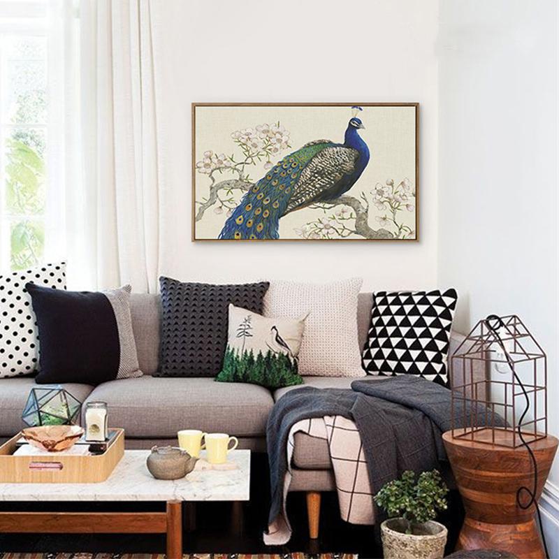 Элегантное искусство синие павлины на дереве розовый цветок Традиционная китайская пасторальная картина на холсте настенные постеры для домашнего декора