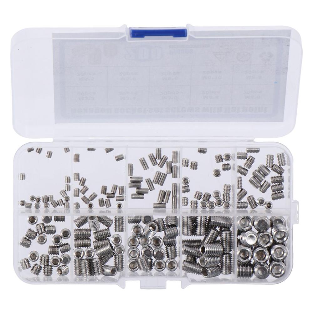 200pcs 10 Size Allen Head Socket 304 Stainless Steel Drive Cup-Point Set Grub Screws  Machine Meter