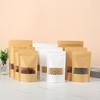 50/100pcs Kraft Paper Zipper Lock Window Bag Brown Re-sealable Stand-up Pouch Coffee Bean Wedding Festival Food Packaging